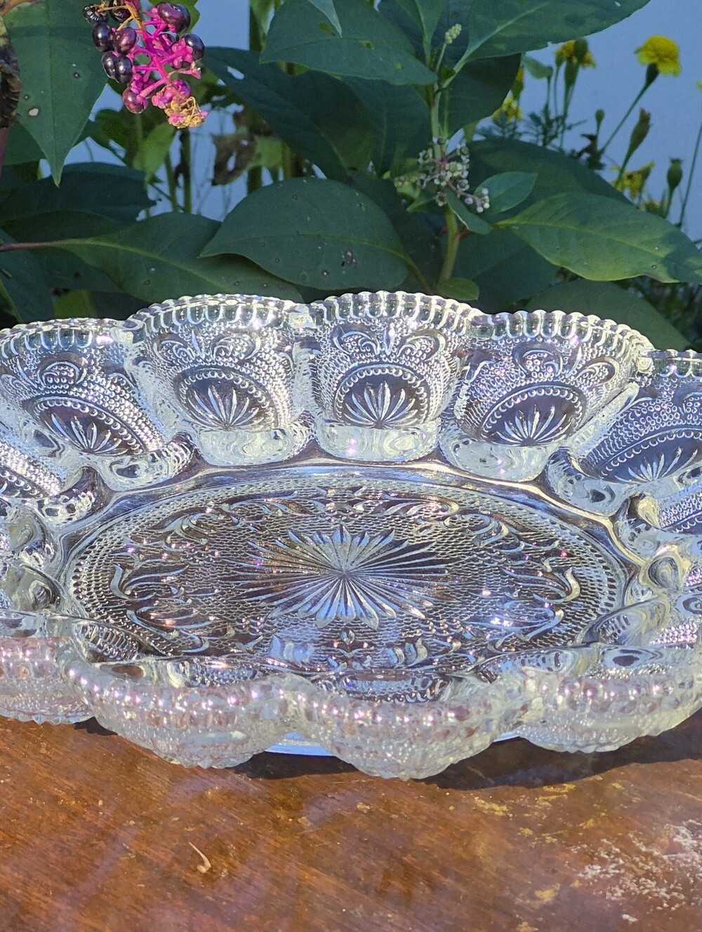 Clear Glass Decorative Egg TRAY Home Art..Vintage LE SMITH Cut Glass